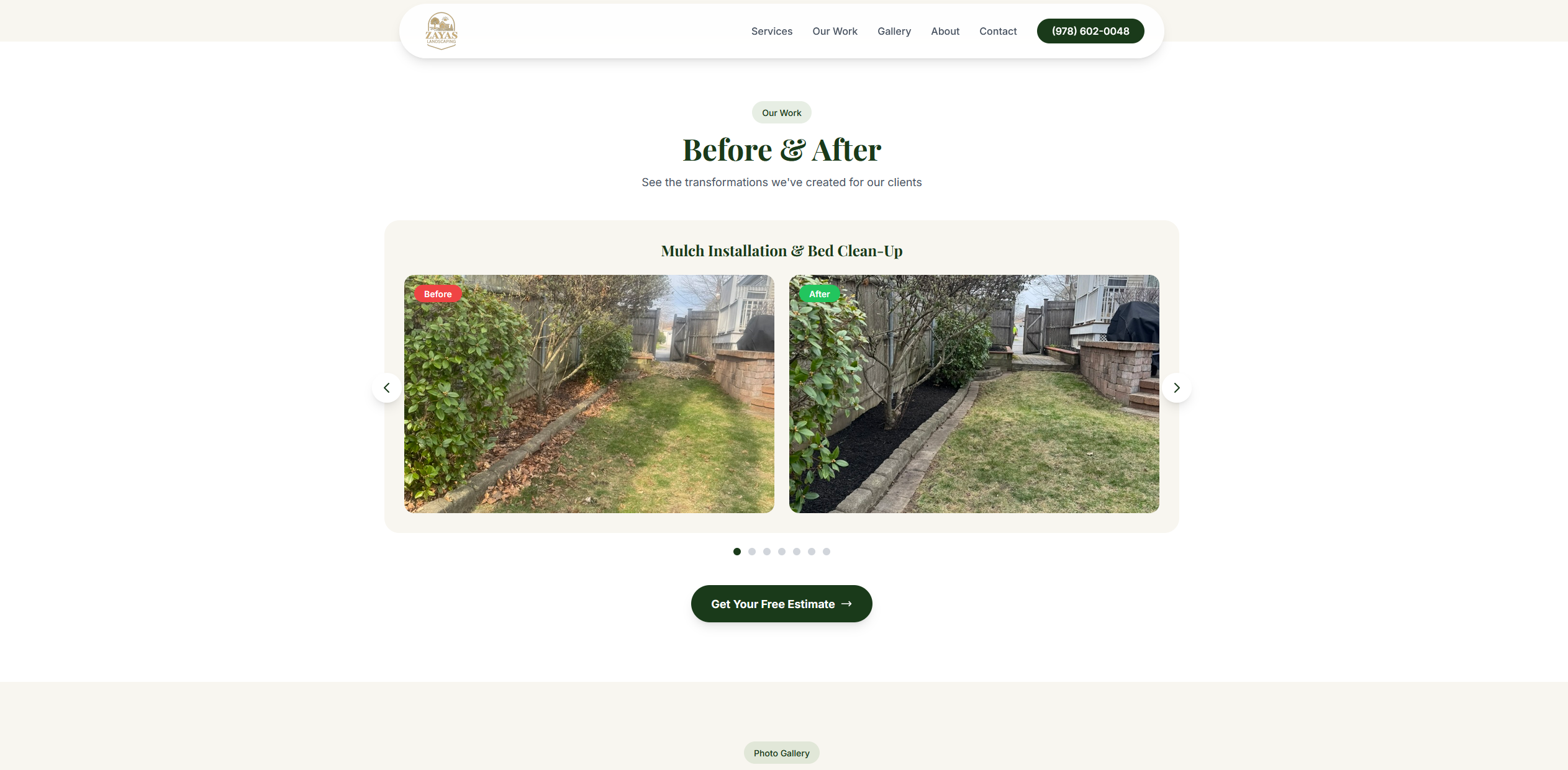 Zayas Landscaping inner page designed by Bay State Studio